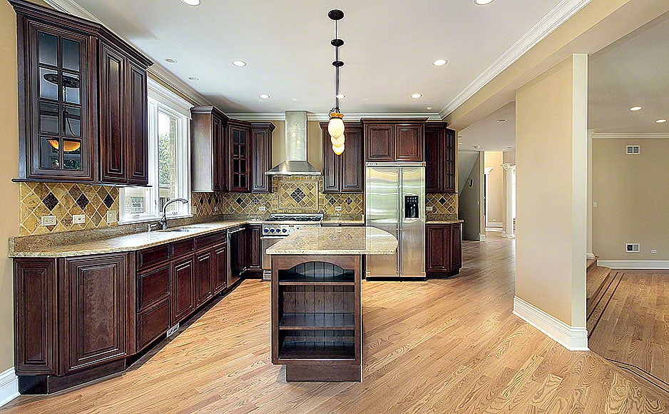 Kitchen and island in new construction home