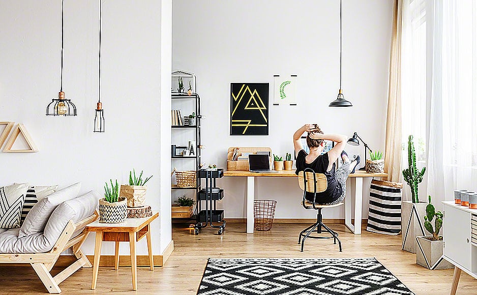 Freelancer in cozy white office