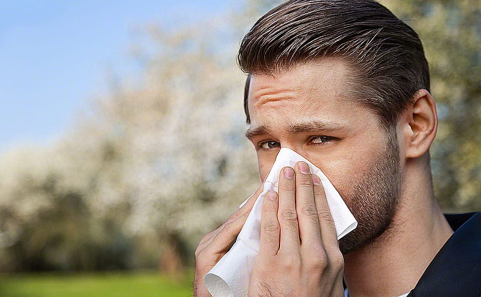 Allergy, man, handkerchief