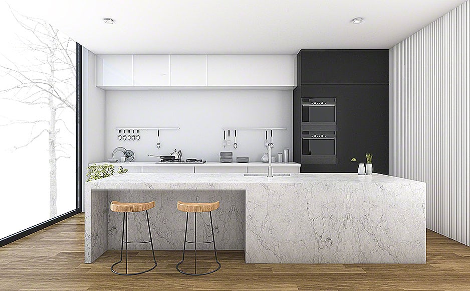 3d rendering modern kitchen with wood floor